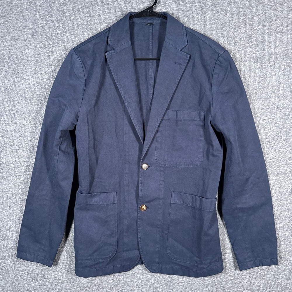 J.Crew Blazer Mens 34 Navy Blue Cotton Linen Blend Unstructured Sportcoat Jacket